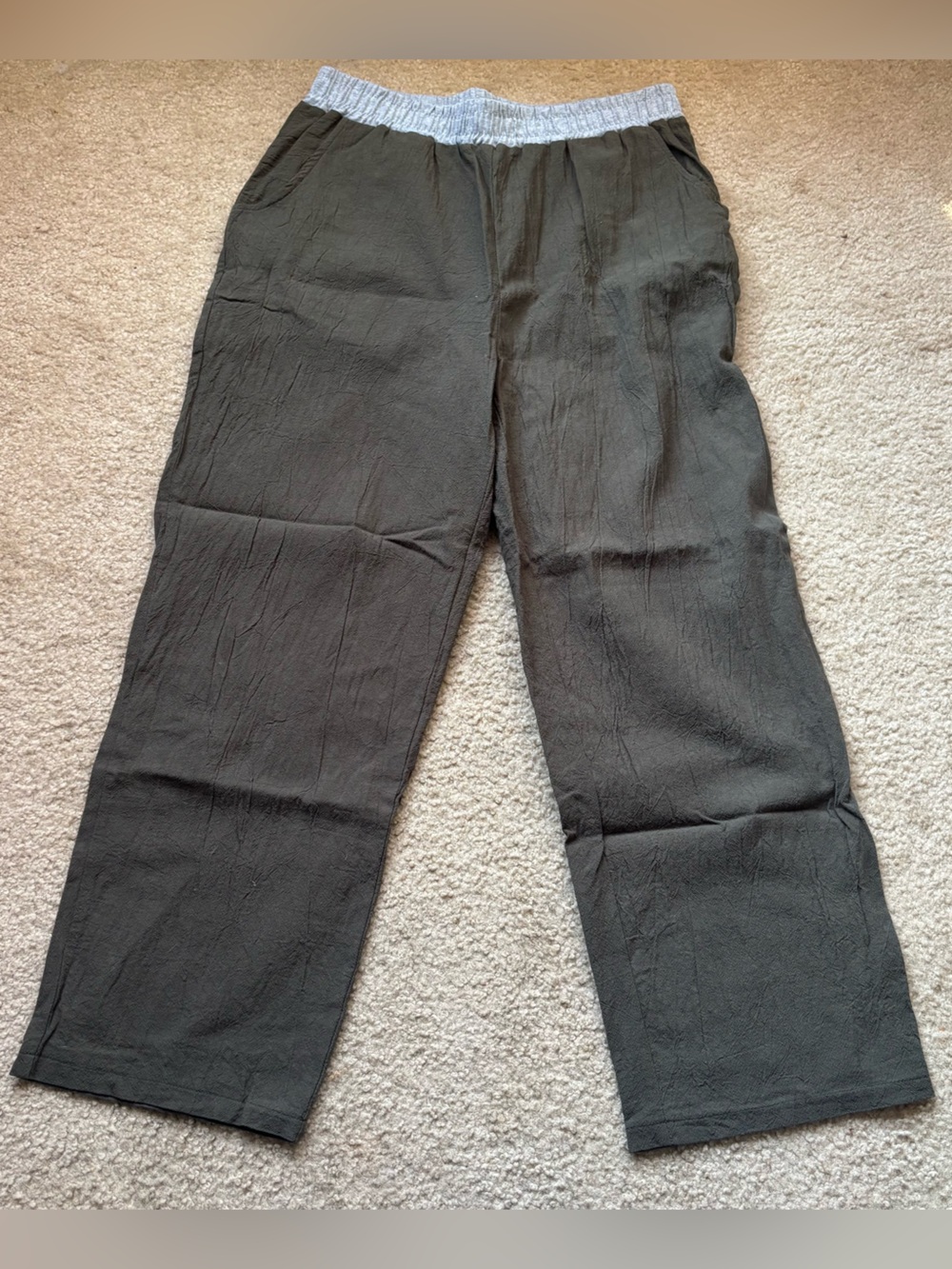 Green polyester & cotton pants with elastic waistband size large